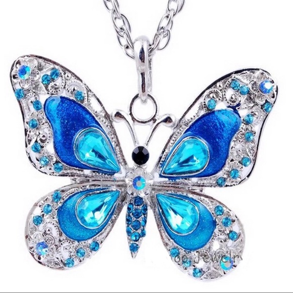 Boutique Blue Crystal Butterfly Necklace - Picture 1 of 2